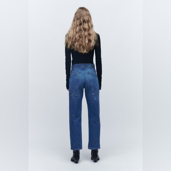 ZARA THE RISE CROPPED PAINTER ZW JEANS - Picture 6 of 10